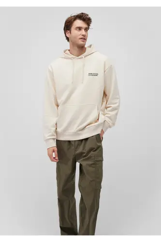 Beige hooded sweatshirt with back print - 1