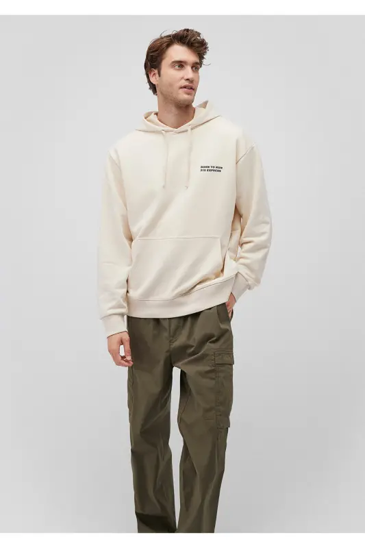 Beige hooded sweatshirt with back print - 1