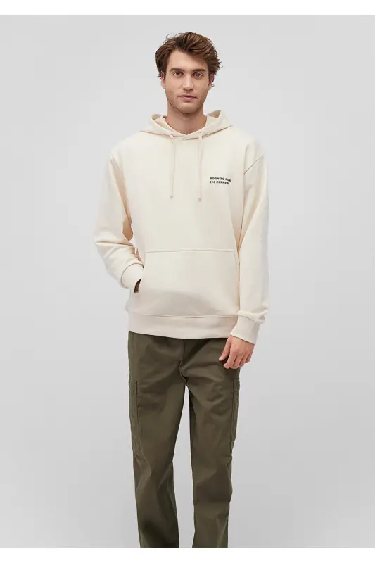 Beige hooded sweatshirt with back print - 2