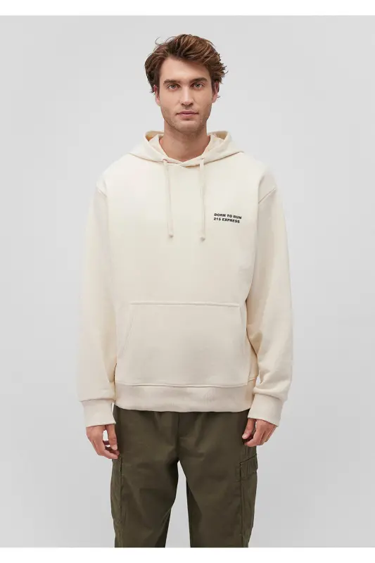 Beige hooded sweatshirt with back print - 3