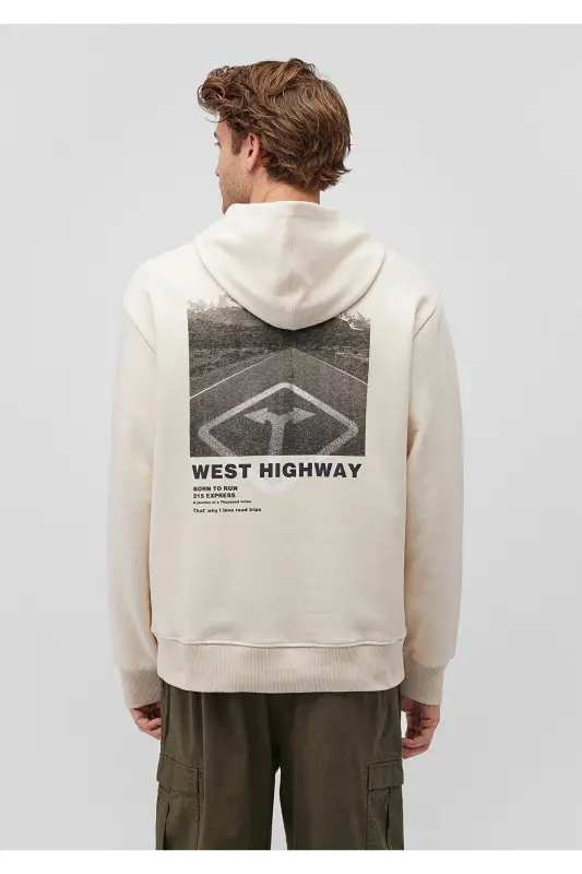 Beige hooded sweatshirt with back print - 4