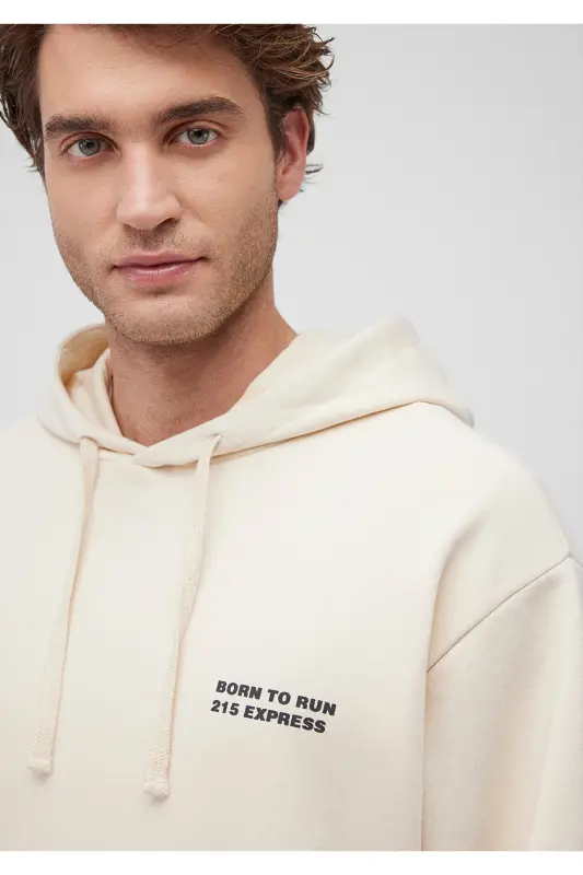 Beige hooded sweatshirt with back print - 5