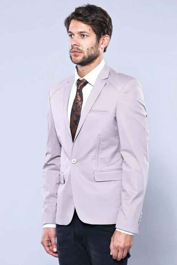 Beige Jacket with 3 Pockets, Single Button, Cotton Shoulder Stitching - Wessi - 3