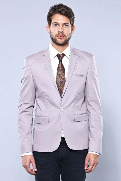 Beige Jacket with 3 Pockets, Single Button, Cotton Shoulder Stitching - Wessi - 5