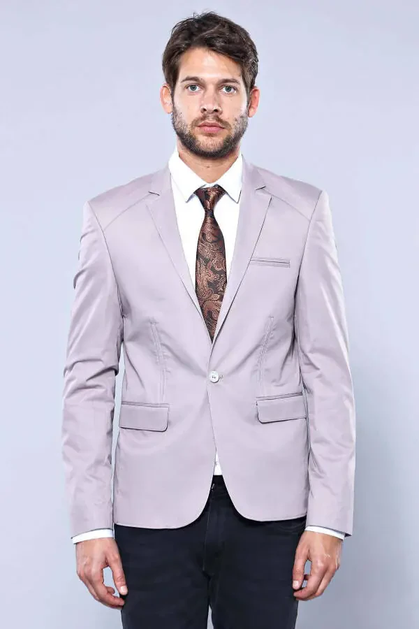 Beige Jacket with 3 Pockets, Single Button, Cotton Shoulder Stitching - Wessi - 5