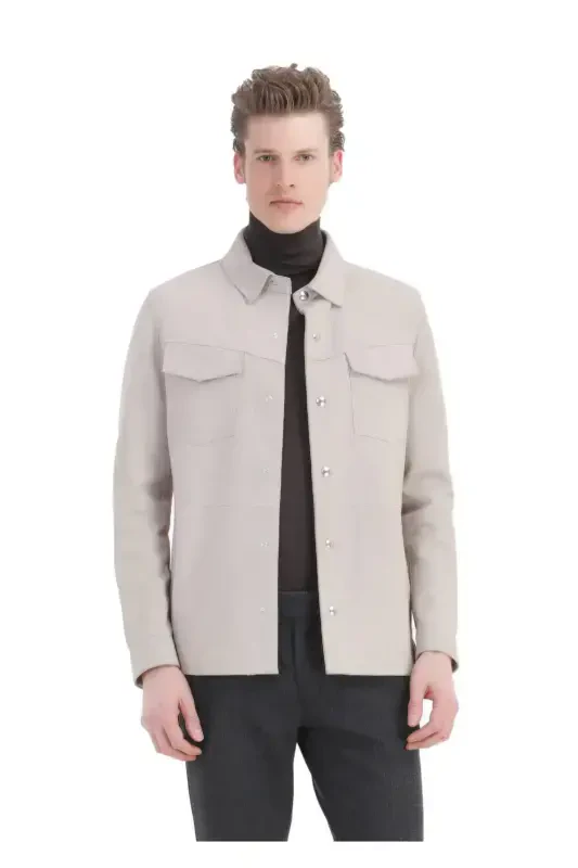 Beige Leather Jacket - RAMSEY