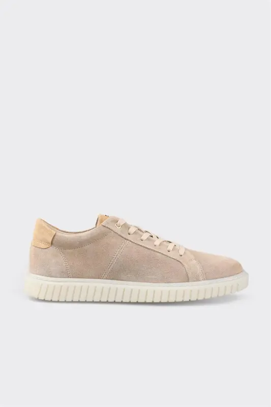 Beige Leather Men's Casual Shoes - 1