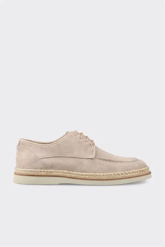 Beige Leather Men's Casual Shoes - 1