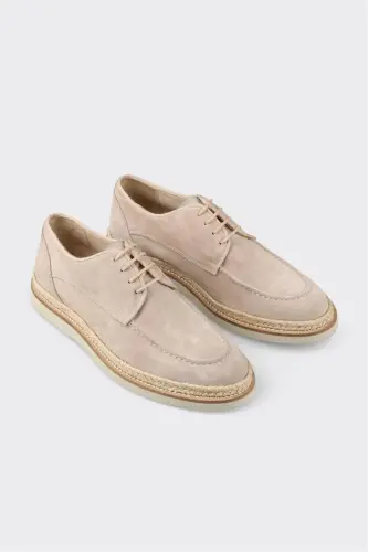 Beige Leather Men's Casual Shoes - 2
