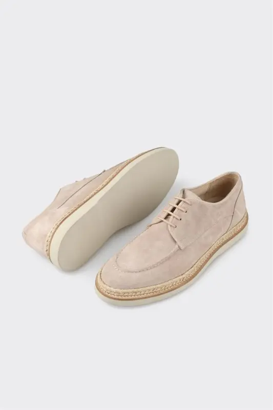 Beige Leather Men's Casual Shoes - 3