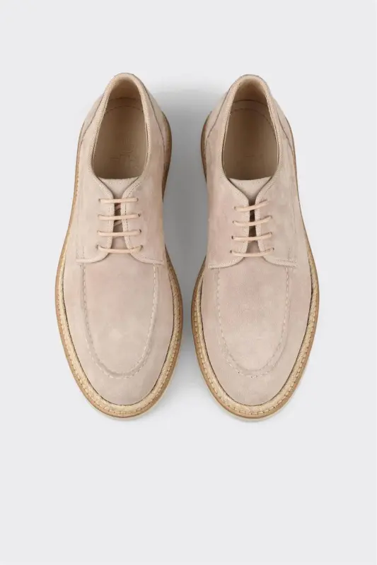 Beige Leather Men's Casual Shoes - 4