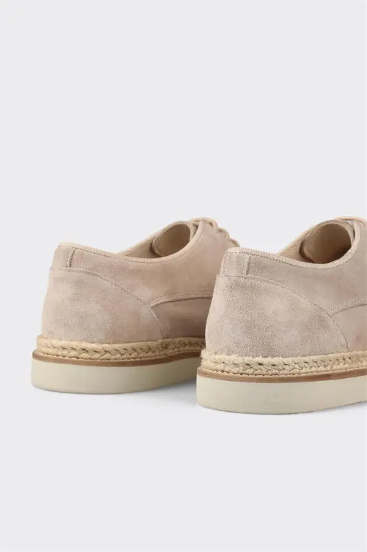 Beige Leather Men's Casual Shoes - 5