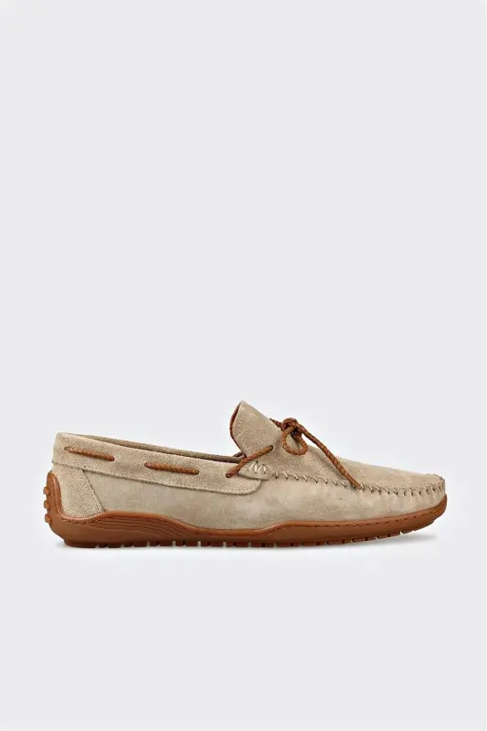 Beige Leather Men's Casual Shoes - ELLE SHOES