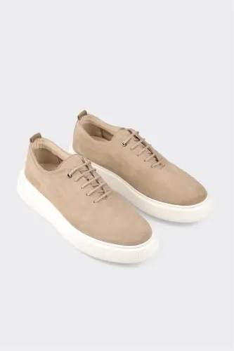 Beige Leather Men's Casual Shoes - ELLE SHOES (1)