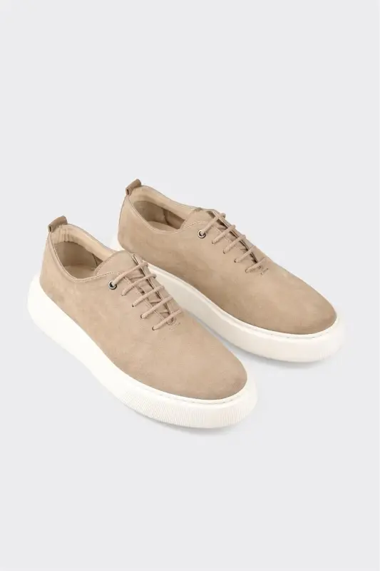 Beige Leather Men's Casual Shoes - 2