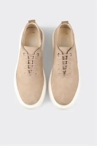 Beige Leather Men's Casual Shoes - 4