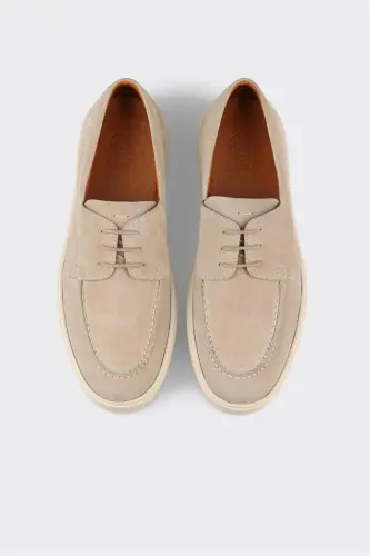 Beige Leather Men's Casual Shoes - 4