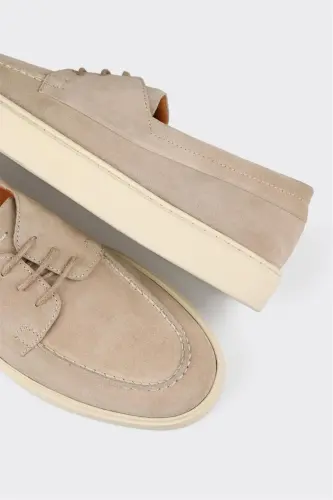 Beige Leather Men's Casual Shoes - 5