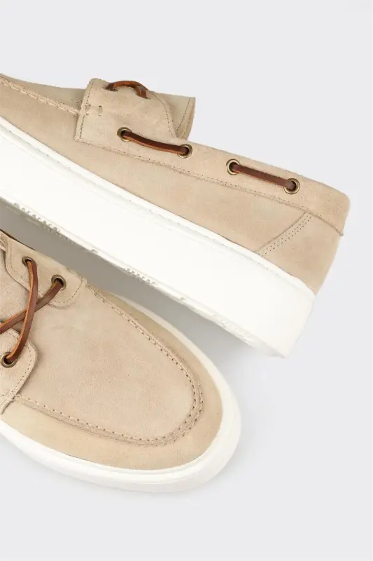 Beige Leather Men's Casual Shoes-Beige - ELLE SHOES