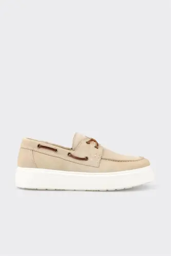 Beige Leather Men's Casual Shoes-Beige - ELLE SHOES (1)