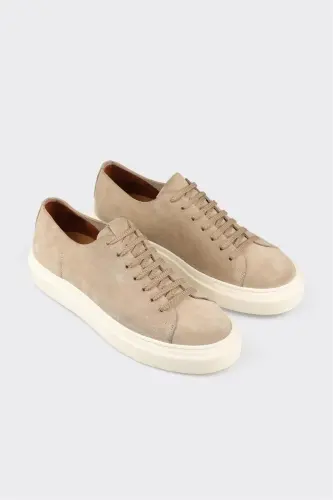 Beige Leather Men's Sneaker - ELLE SHOES (1)