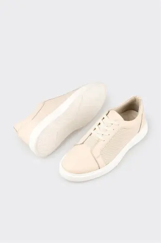 Beige Leather Men's Sneakers - 3