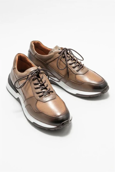 Beige Leather Men's Sneakers - ELLE (1)