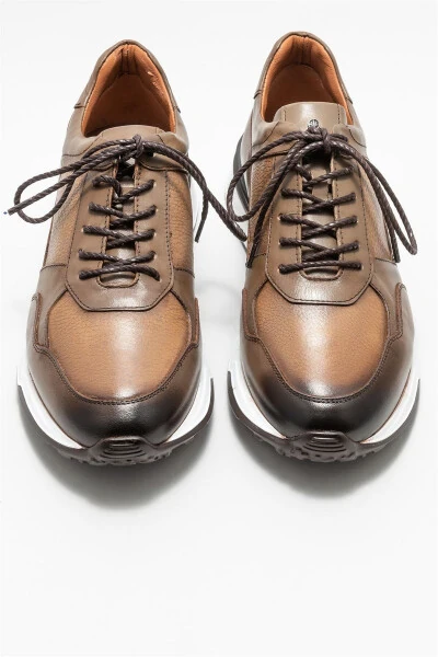 Beige Leather Men's Sneakers - 3
