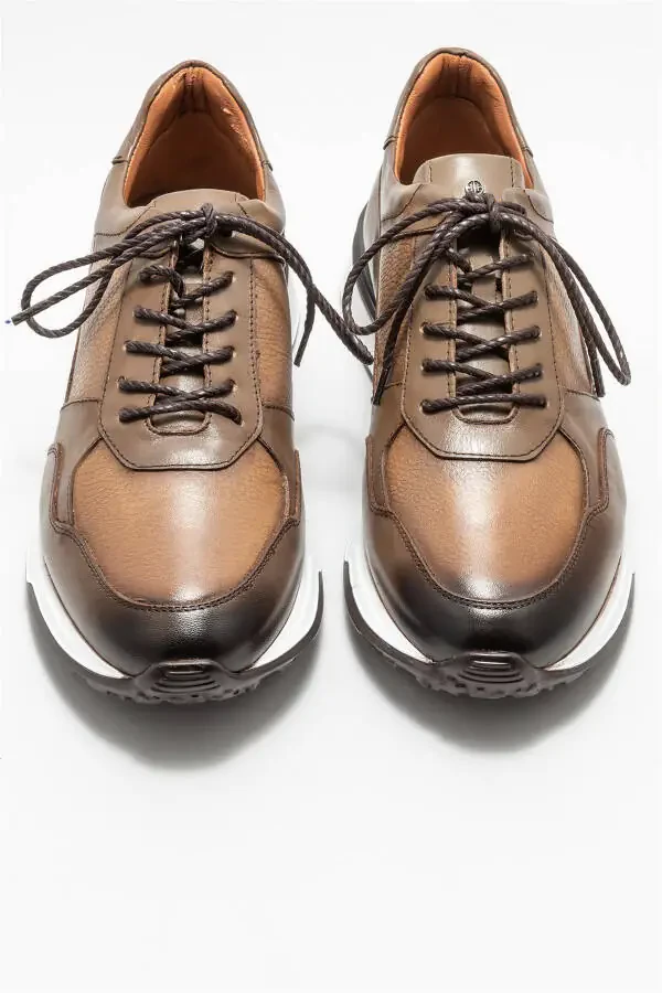 Beige Leather Men's Sneakers - 3