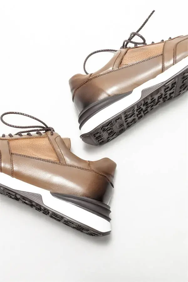 Beige Leather Men's Sneakers - 4