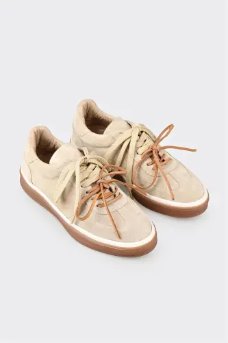 Beige Leather Sneaker-Beige - ELLE SHOES (1)
