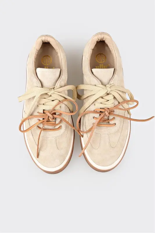 Beige Leather Sneaker-Beige - 4
