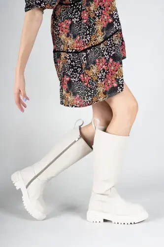 Beige Leather Women's Boot 0012360-Beige Leather - 5