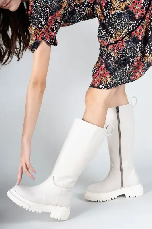 Beige Leather Women's Boot 0012360-Beige Leather - 6