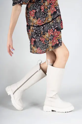 Beige Leather Women's Boot 0012360-Beige Leather - 5