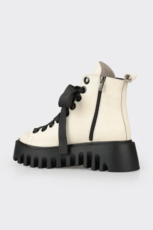Beige Leather Women's Casual Boot - 3