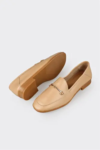 Beige Leather Women's Casual Shoes - 3