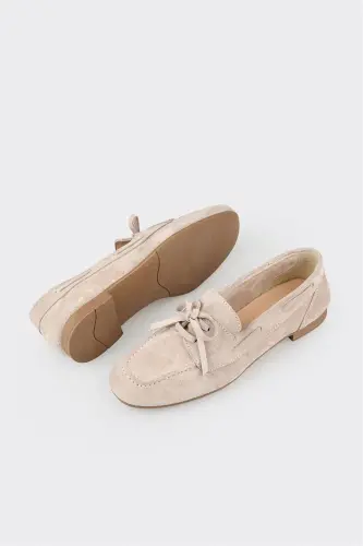 Beige Leather Women's Casual Shoes - 3