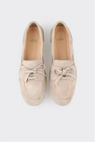 Beige Leather Women's Casual Shoes - 4