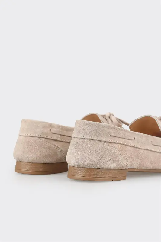 Beige Leather Women's Casual Shoes - 5