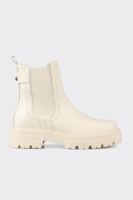 Beige Leather Women's Daily Boot - 1