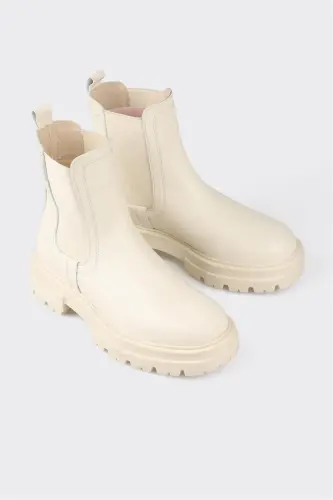 Beige Leather Women's Daily Boot - ELLE SHOES (1)