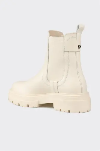 Beige Leather Women's Daily Boot - 3