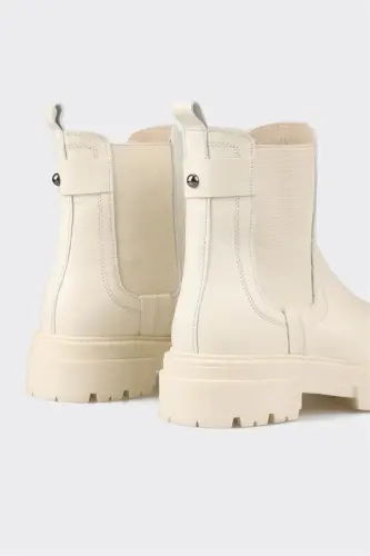 Beige Leather Women's Daily Boot - 4