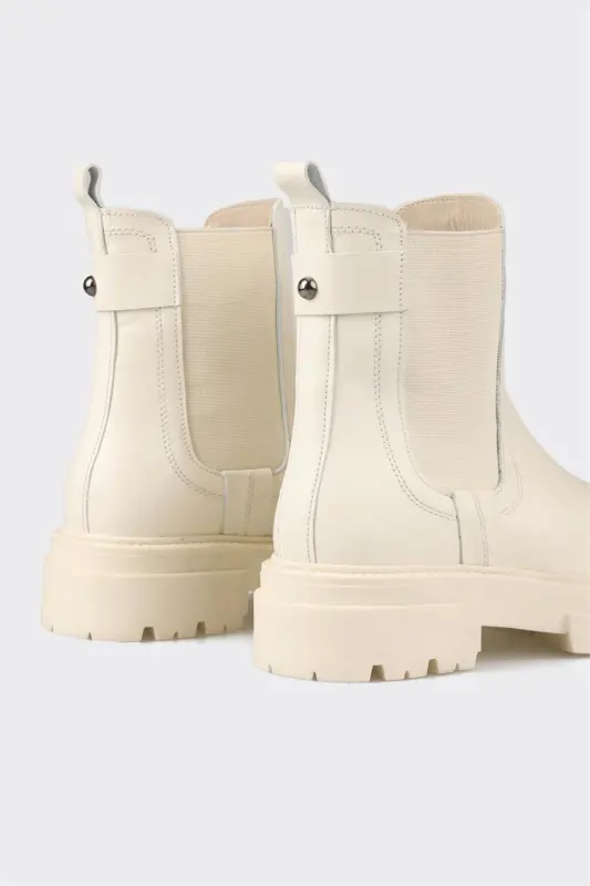 Beige Leather Women's Daily Boot - 4