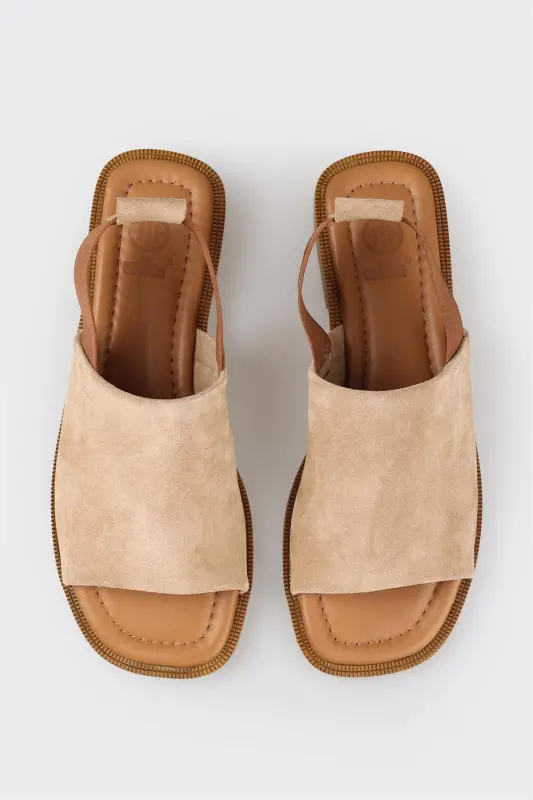 Beige Leather Women's Flat Sandals - 4