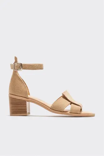 Beige Leather Women's Heeled Sandals 