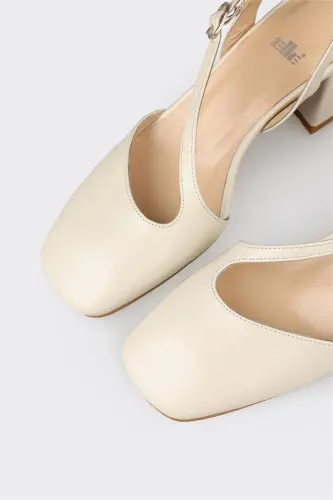 Beige Leather Women's High Heels - 4