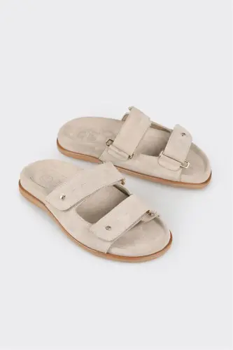 Beige Leather Women's Slipper - ELLE SHOES (1)