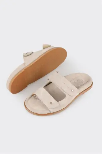 Beige Leather Women's Slipper - 3